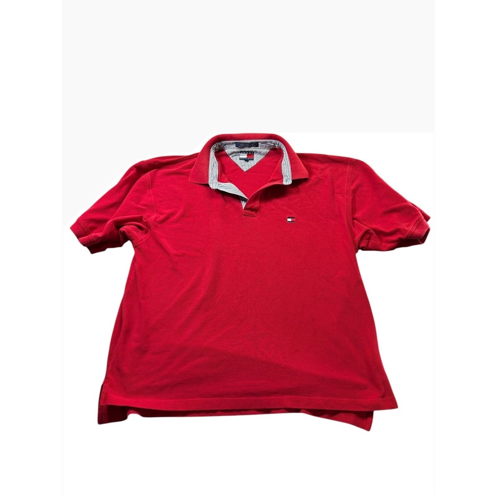 Vintage 90s Tommy Hilfiger Red Polo Shirt Mens Flag Logo Y2K‎